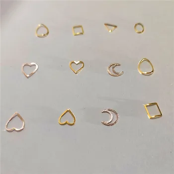 

100Pcs Metal Rivet 3d Nail Art Decoration Charms Rosegold Moon Nail Sticker Hybrid Steampunk Heart Frosted Frame Gel Assecories