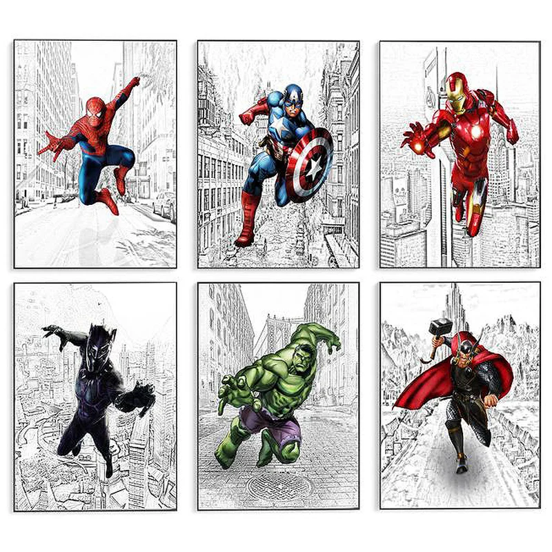 Lego Marvel Hero Characters Ironman Hulk Spiderman Giant Wall Art Poster Print 