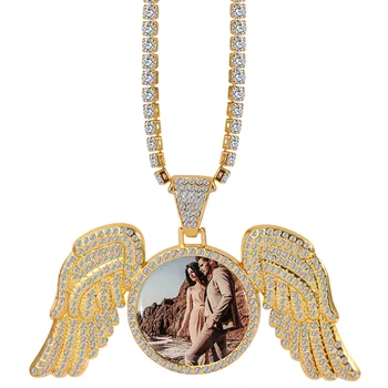

DIY Private Custom Wings Stickers Photo Custom Pendant Necklace Hip Hop Jewelry Angel Wings Epoxy Photo Necklace Tennis Chian