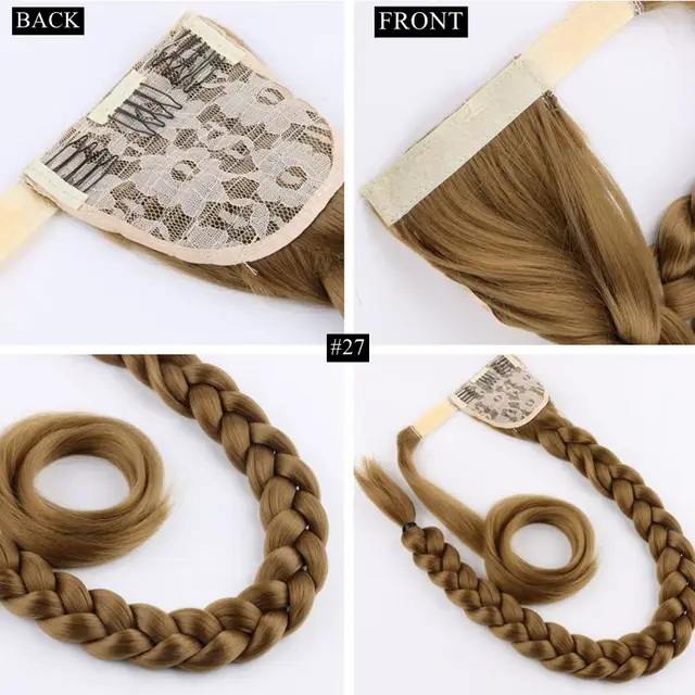 90cm 36inch Super Long Wrap Around Jumbo Pre Braided Ponytail Ombre Brown Blonde Synthetic Hair Extensions #27