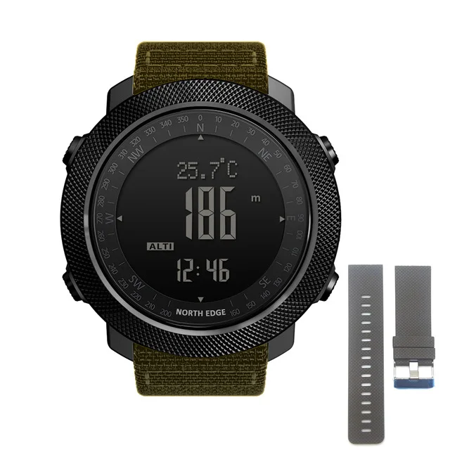 Khaki Nylon-Rubber NORTH EDGE мужские спортивные цифровые часы для бега плавания военные армейские часы альтиметр барометр компас водонепроницаемые 50 м 002 - Цвет: Khaki Nylon-Rubber