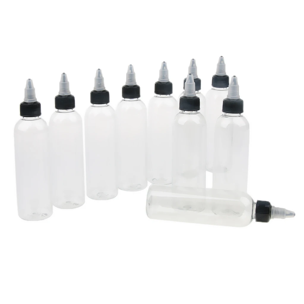 10 Pcs Needle Nozzle Design Travel Squeeze Bottles With Twist Cap For Toiletry Liquid Glue 120ml, Easy to Drip and Inject Liquid