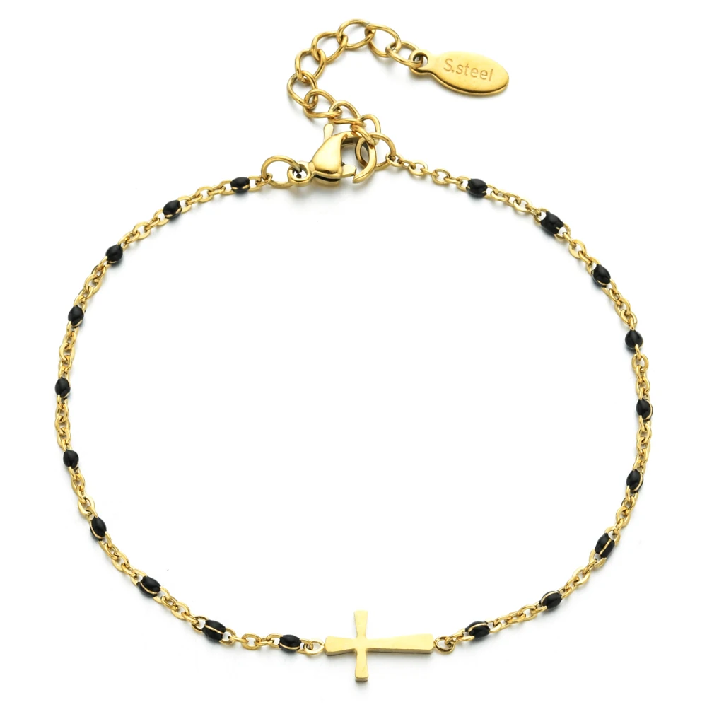 Boho Thin Style Fashion Chain Jesus Christian Stainless Steel Bracelet Women Gold Color Charm Cross Bracelet Girls Jewelry bracelet jewelry