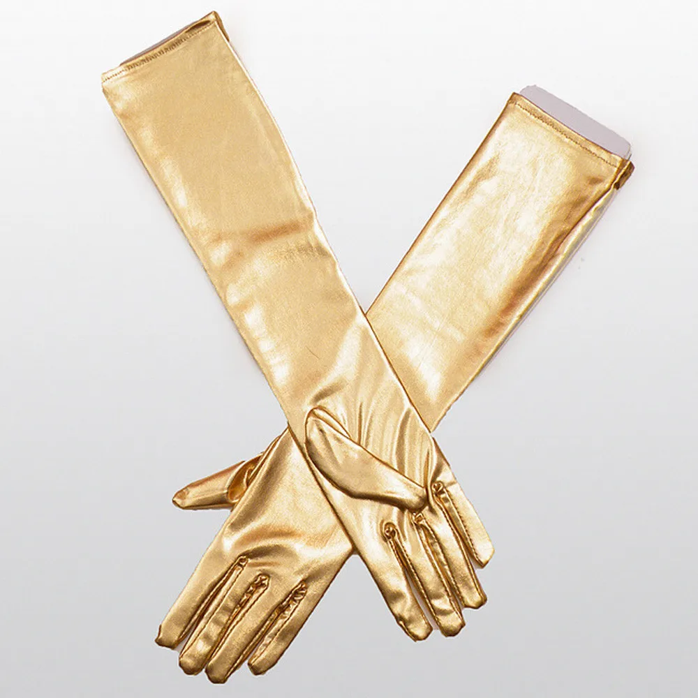 Женские кожаные перчатки хип-хоп супер длинные перчатки Весна Осень Новые Большие размеры Модные Простые перчатки золотые элегантные тонкие
