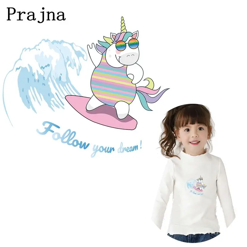 

Prajna Hippie Unicorn Patch Heat Transfers Vinyl Iron On Transfer For Clothes Cute Badges Ironing PVC Stickers Applique For Kids