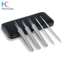 5 шт. для удаления угрей, акне иглы Пинцет Уход за лицом комедонов от угревой сыпи инструмент для удаления прыщей жидкость для снятия Нержавеющая сталь кожаный чехол