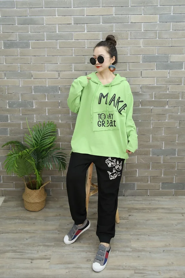 Vefadisa Plus Size Letter Print Women T-shirt 2020 Autumn Hooded Long Sleeve T-shirt Casual Pullover Women T-shirt QYF3716