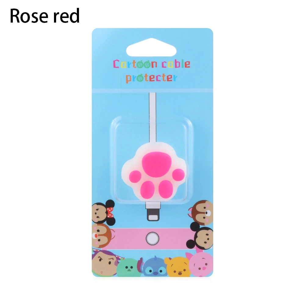 Милый защитный мягкий шнур для зарядного устройства телефона, модный кабель для передачи данных с животными из мультфильмов, защита веревки - Цвет: rose red
