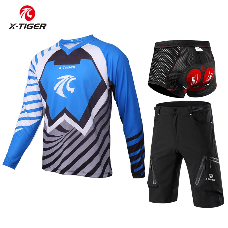 As picture X-Tiger Long Sleeve Downhill Jerseys Set Quick-Dry Summer MTB Bike Cycling Shorts Downhill Cycling Jerseys Autumn Bike DH Shirt - Цвет: As picture