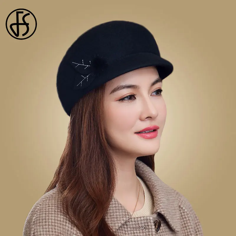 Black Wool Hats FS шерсть фетровая шляпа для женщин осень зима фетровая черная фетровая шляпа с широкими полями Формальные шляпы церковный котелок Клош шляпа женская - Цвет: Black Wool Hats