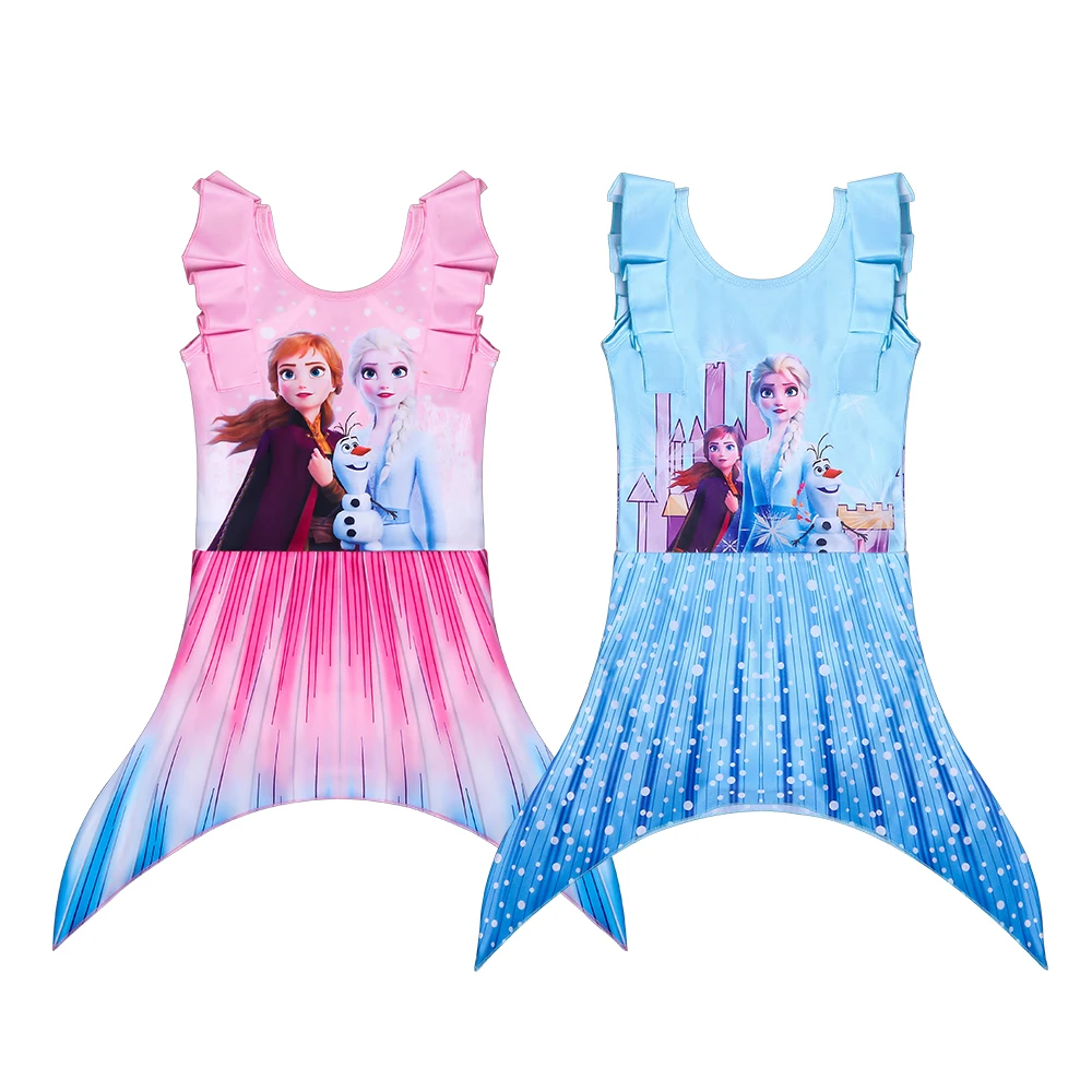 Нарядное платье с рыбьим хвостом для девочек цельнокроеное платье Эльзы детская одежда для купания, пляжная одежда для девочек купальный костюм с героями мультфильмов, 0303
