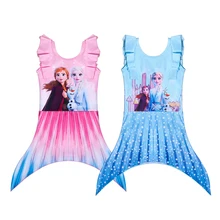 Нарядное платье с рыбьим хвостом для девочек цельнокроеное платье Эльзы детская одежда для купания, пляжная одежда для девочек купальный костюм с героями мультфильмов, 0303