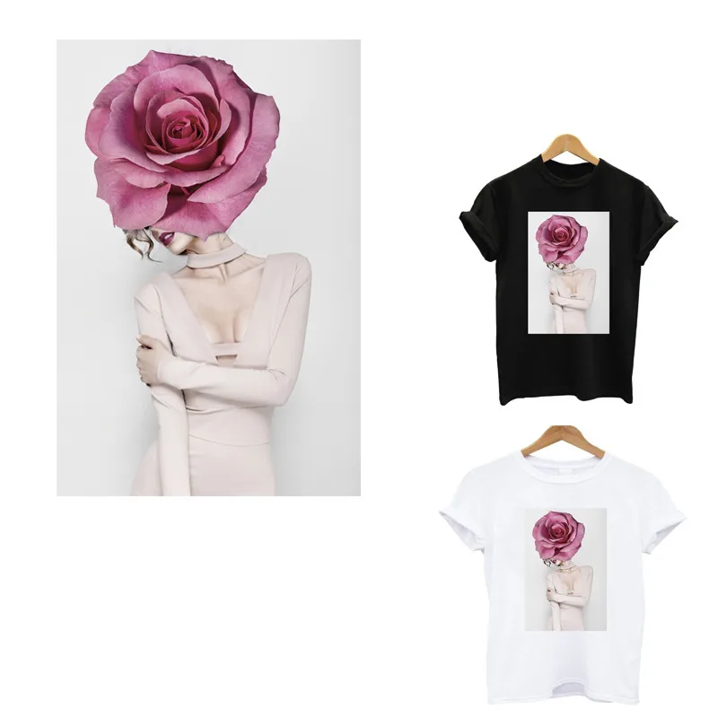 

Fashion girl stripes thermo stickers on clothes application of one heat-sensitive patches iron on transfers for clothing flower