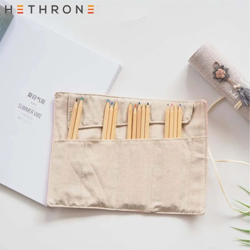 Hethrone 3D Одноцветный чехол-карандаш с кисточкой, ретро ремень, чехол-сумка для карандашей для детей, Подарочный косметический чехол для канцелярских принадлежностей, чехол-карандаш