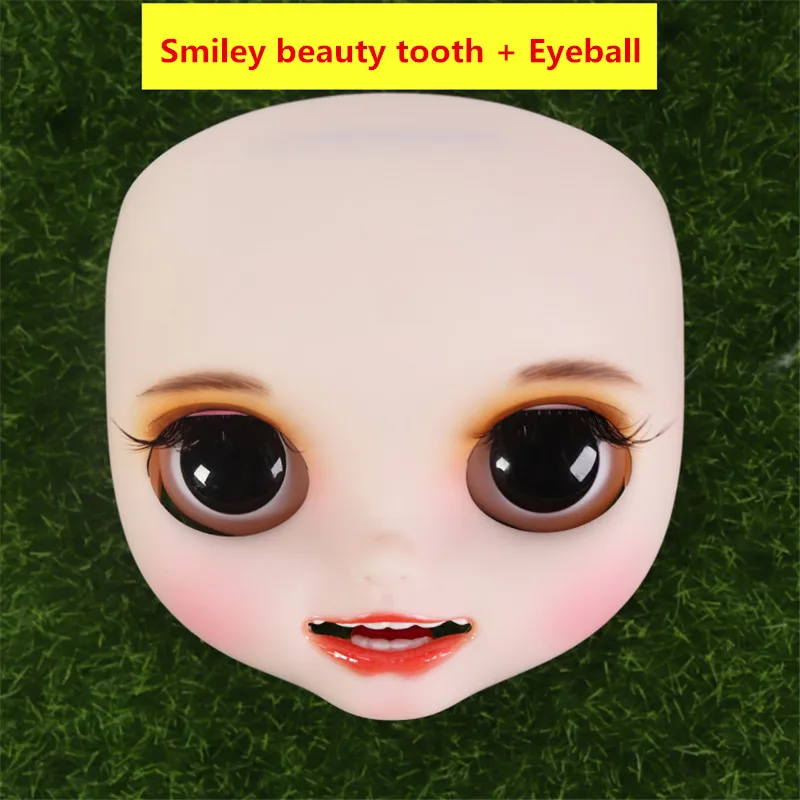 Новое готовое матовое лицо для куклы Blyth, ледяной открытый рот с зубами, белая кожа, губы Carves бровей, с задней пластиной и винтами