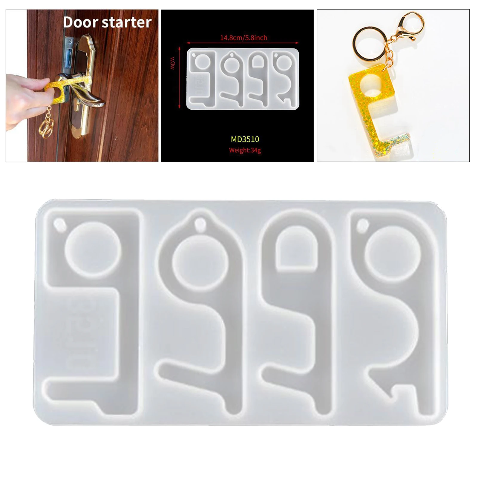 DIY Keychain Epoxy Resin Silicone Mold for Making Touchless Door Opener Keys 8.3x14.8x0.8cm