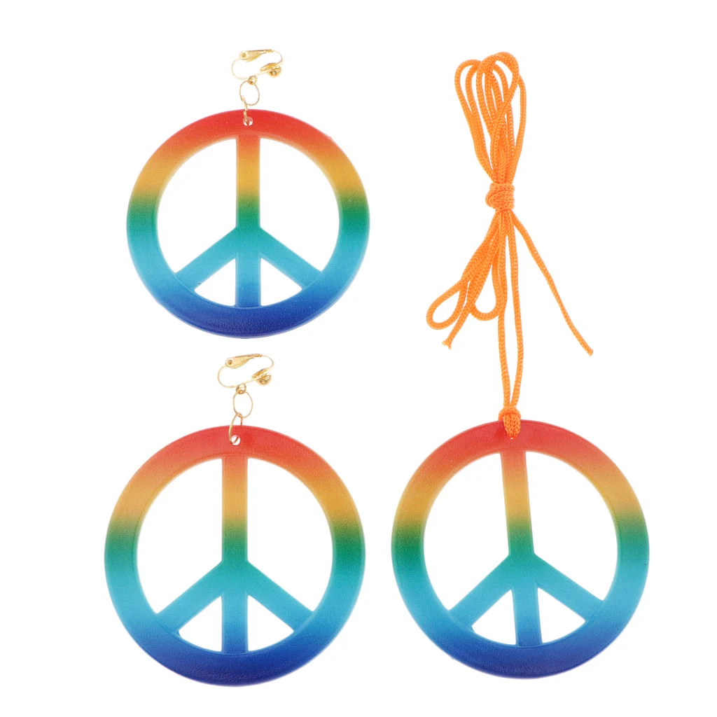 Retro Peace Sign Earrings Necklace Jewelry Set 1960's Party Fancy Costumes