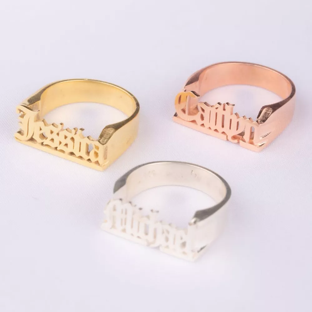 Customized Ring Ancient English Name Men Women Gold Ring Jewelry Gifts Stainless Steel Ring Personalized Couple personalized silver metal brushed pu jewelry box bracelet pendant ring bracelet packaging box high quality simple