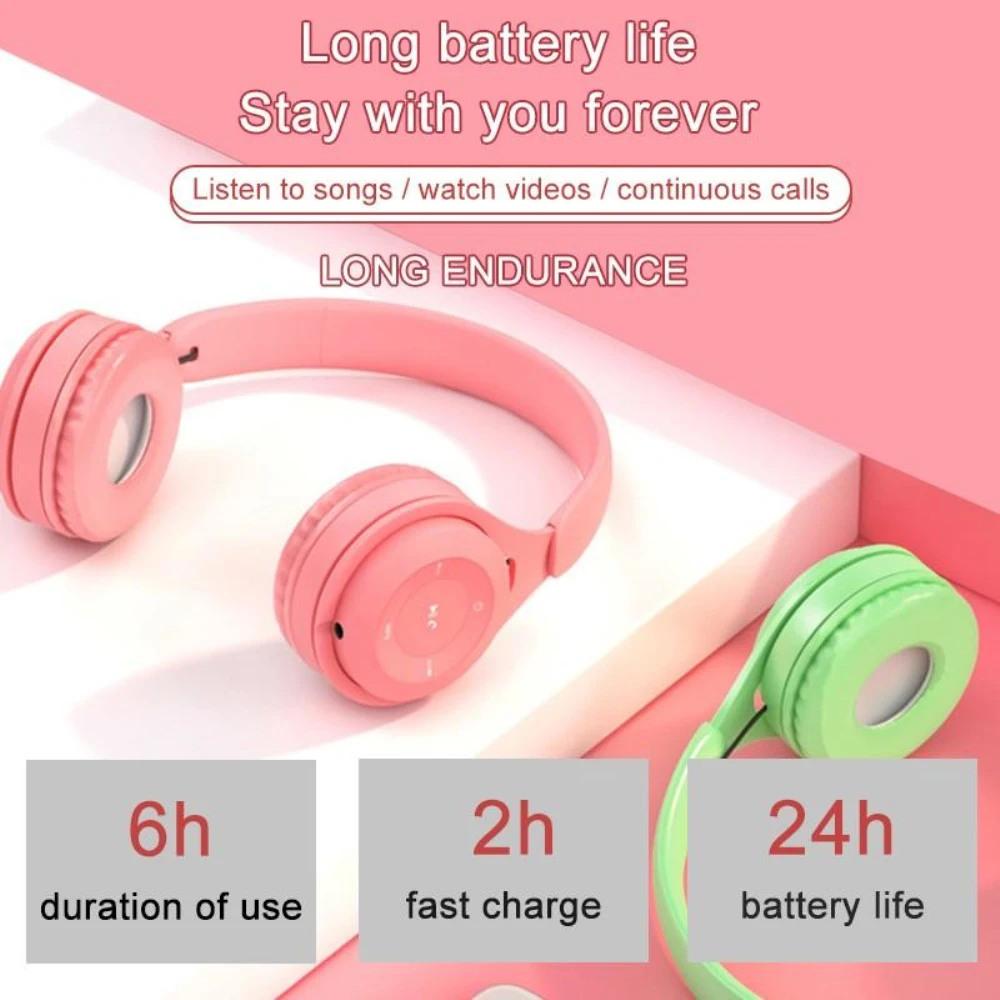

2020 New Bluetooth Wireless Headphones Macaron Color Hifi Music Auto Pairing Earphones Can Inserted TF Card Blue Pink Yellow Hea