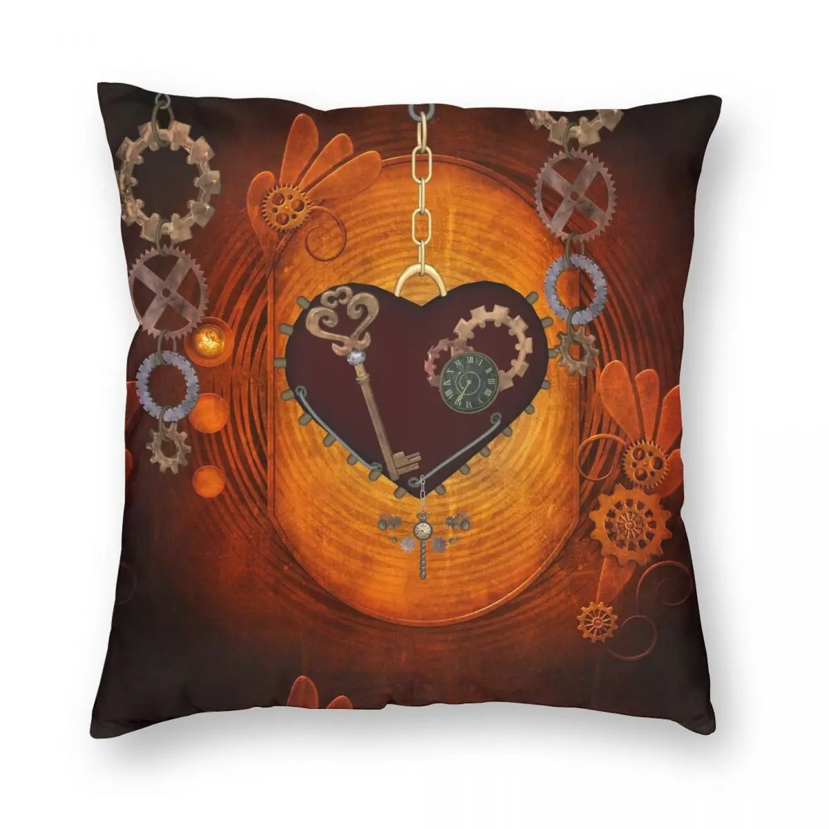 

Steampunk Heart With Gears Pillowcase Polyester Linen Velvet Creative Zip Decor Pillow Case Sofa Seater Cushion Cover Wholesale