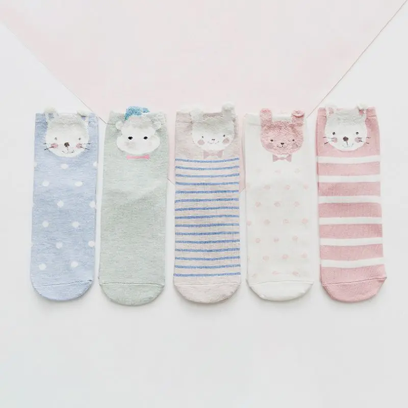 5 пар носков; Комплект рождественских носков harajuku calcetines mujer; носки с рисунками животных из мультфильмов; новые модные милые хлопковые носки; сезон осень