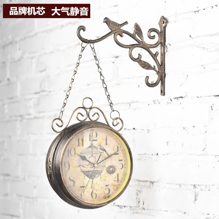 

America Retro Creative Wall Clock Metal Double-sided 3d Clocks Wall Home Decor Living Room Orologio Parete Home Decoration FZ950