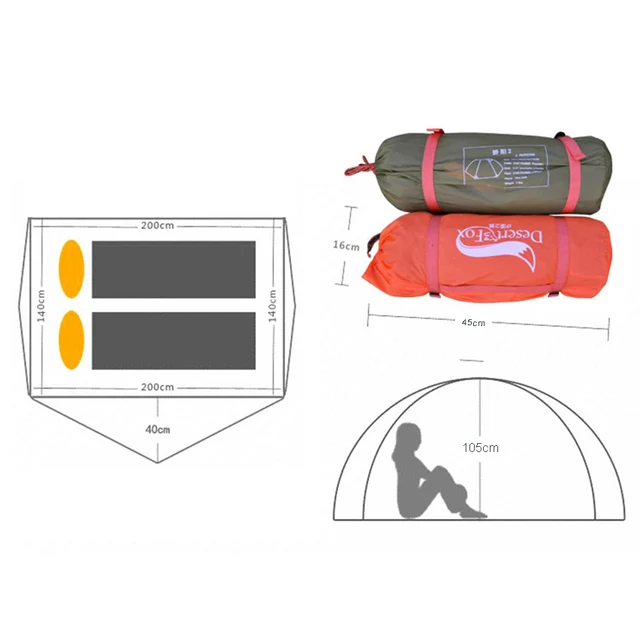 Desert&Fox Backpacking Tent, 2 Person Aluminum Pole Lightweight Camping Tent,Double Layer Portable Handbag for Hiking,Travelling 2