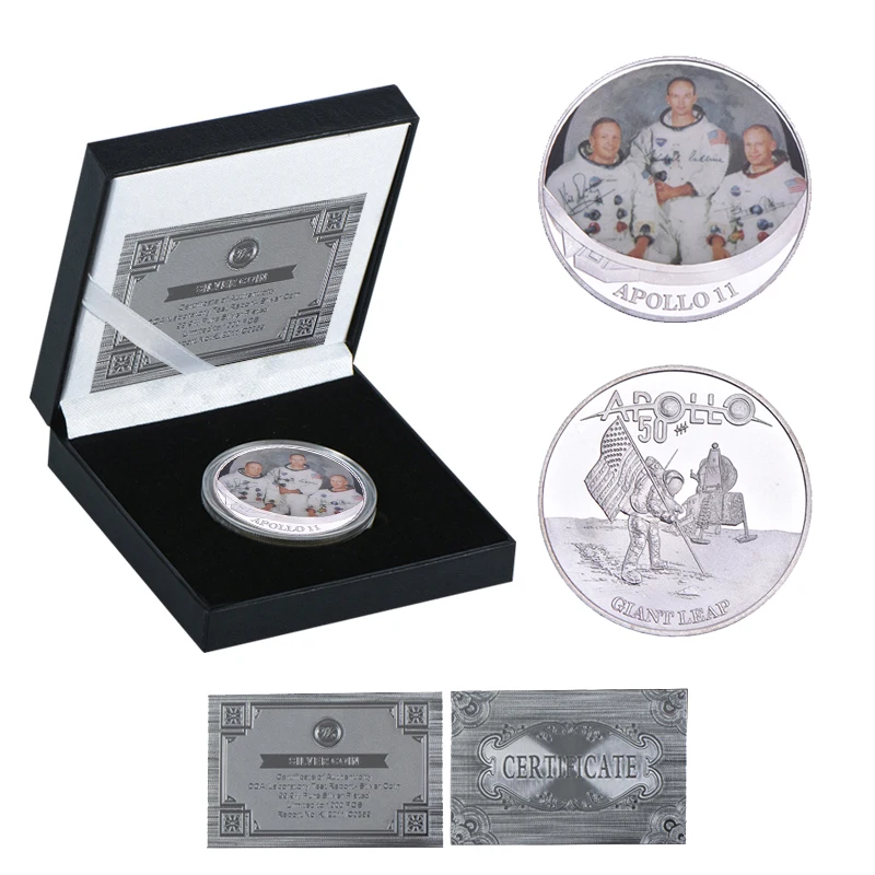 WR Apollo 11 50-летие серебряные коллекционные монеты с монетницей США вызов монеты медаль коллектор подарок дропшиппинг - Color: coin3 with box
