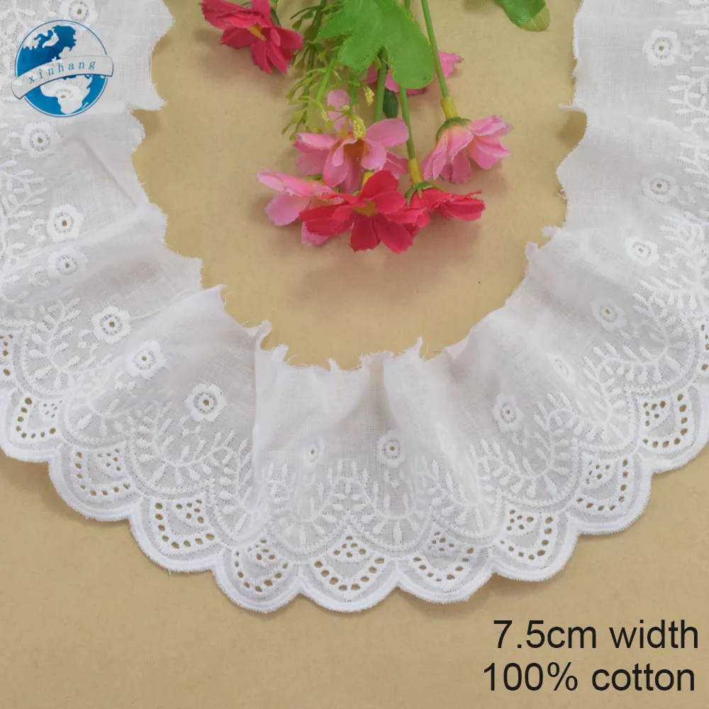 7,5 cm breit, 100 % Baumwolle, bestickt, Spitze, Nählband, Guipurebesatz, Hochzeitsdekoration, DIY-Puppen, Kleidung, Zubehör, Spitzenabzeichen # 4160 – Detail 2