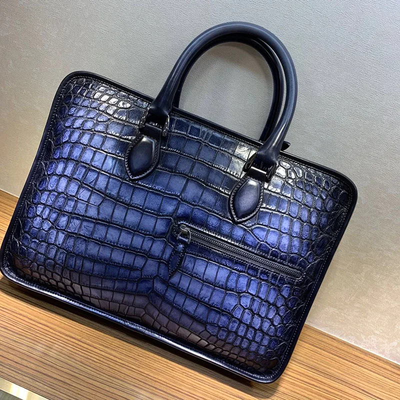 Мужской портфель ручной работы из крокодиловой кожи Andonaimi Haute Couture деловой