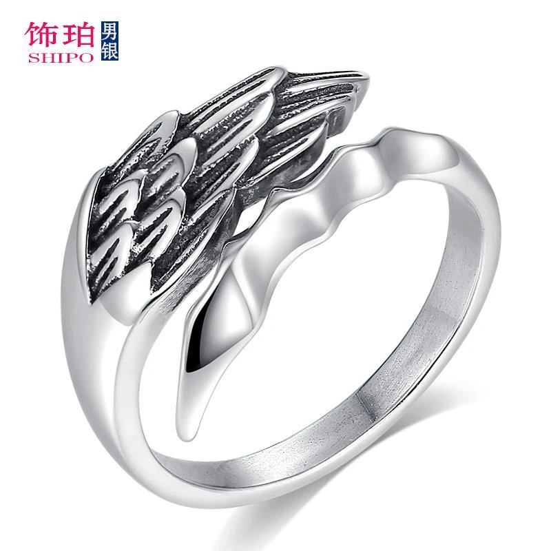 Anillo de plata de Ángeles demonios para hombre, apertura de plata tailandesa única, Retro, personalidad, moda, boca ajustable|Anillos| - AliExpress
