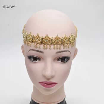 

Tassels Gold Hair Jewelry for Children Golden Queen Crown for Ladies Arabic Wedding Headpieces Bridal Tiara