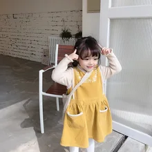 Осенне-зимнее модное платье-сарафан с цветочной вышивкой для девочек, теплые вельветовые платья без рукавов с флисовой подкладкой