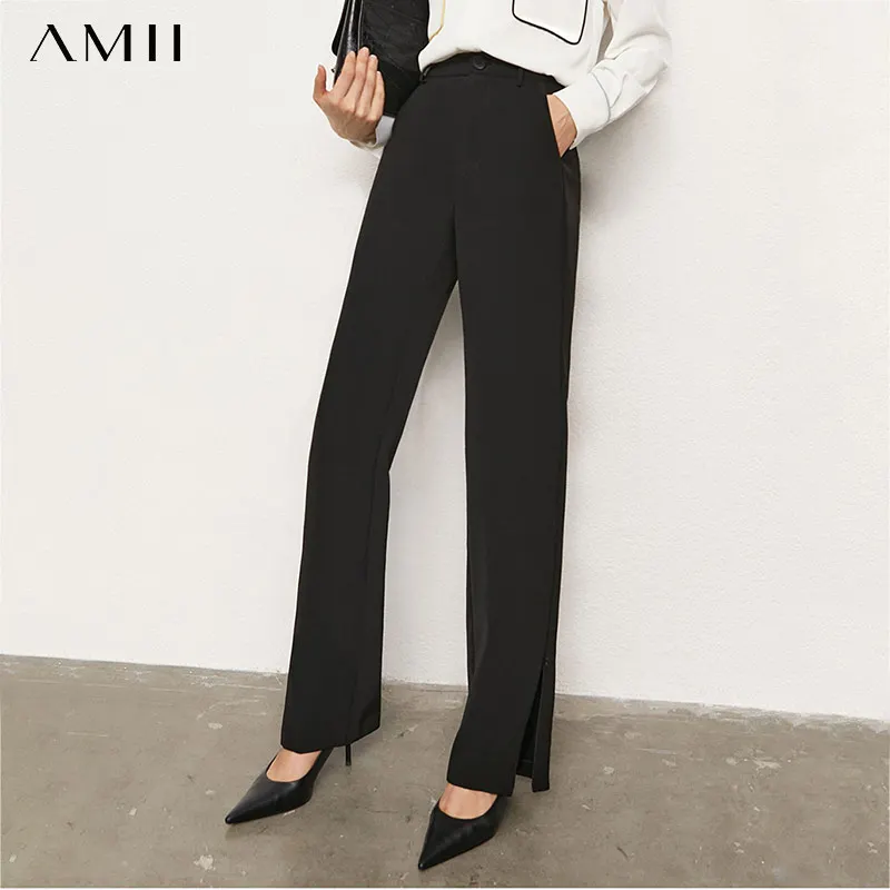 Amii Minimalism Autumn Women's Pants Office Lady Elegant Solid Loose ...