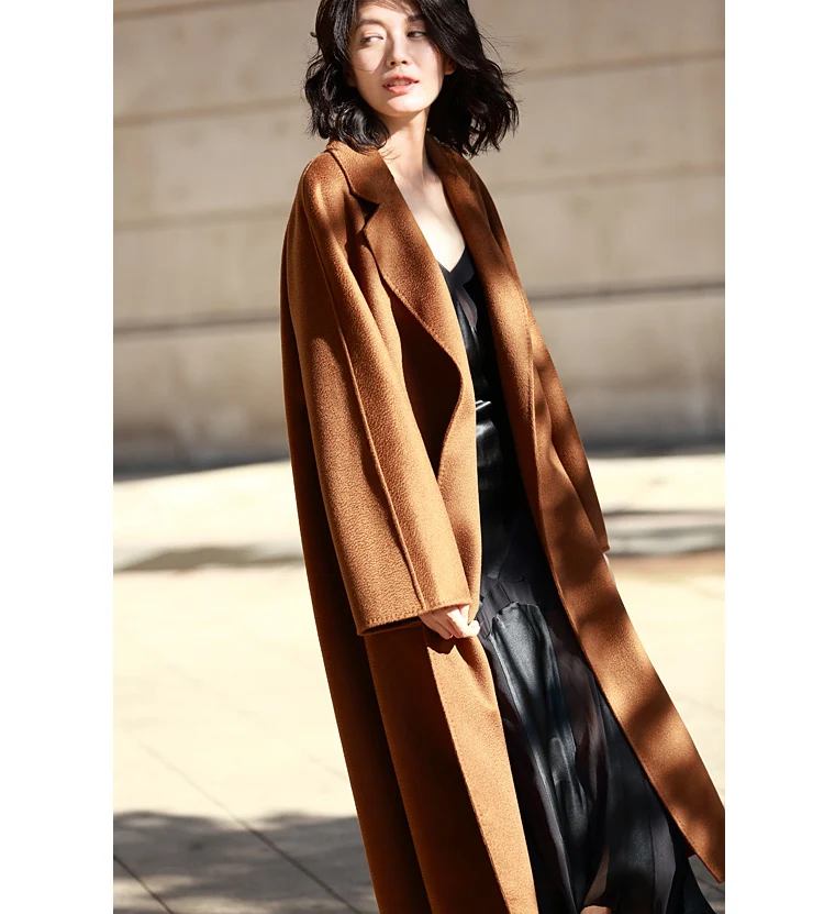 Осенне-зимнее кашемировое пальто с волнистой поверхностью, Женская куртка, плюс длинное двухстороннее кашемировое пальто, свободное шерстяное пальто для женщин