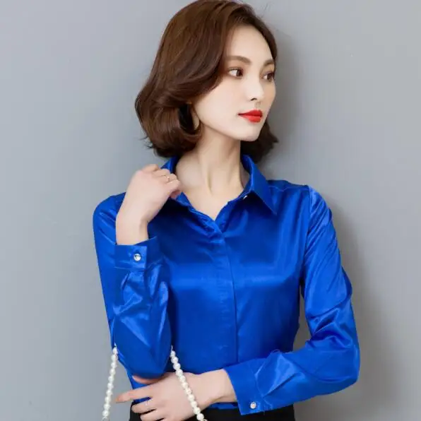Атласная шелковая рубашка Весенняя женская с длинным рукавом Элегантная рабочая