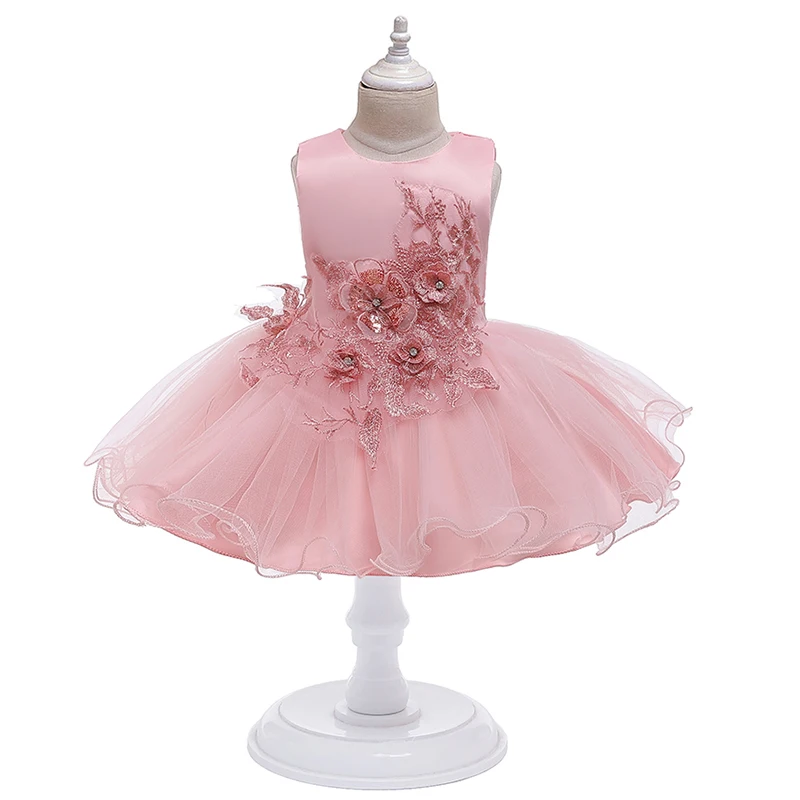 Baby Girl Wedding Bridesmaid Dress Children’s Festive Princess Floral Dresses For Birthday Party Custome Ball Gown Clothes - Цвет: Pink