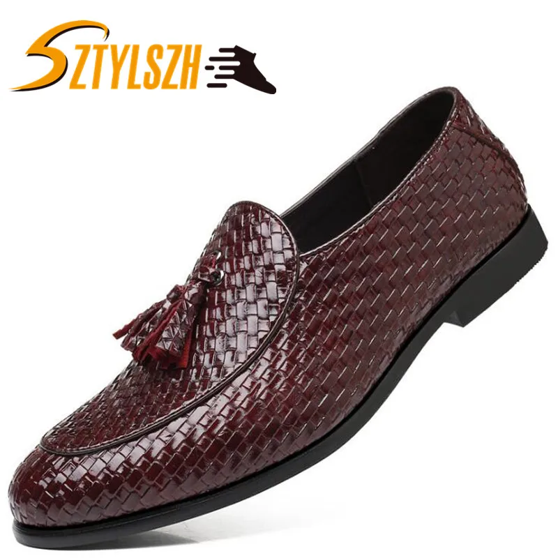 

Handmade Weaving Tassel Shoes Men Casual Leather Dress Loafers Woven Oxfords Moccasins Luxury Italian Wedding Flat Dress Shoes
