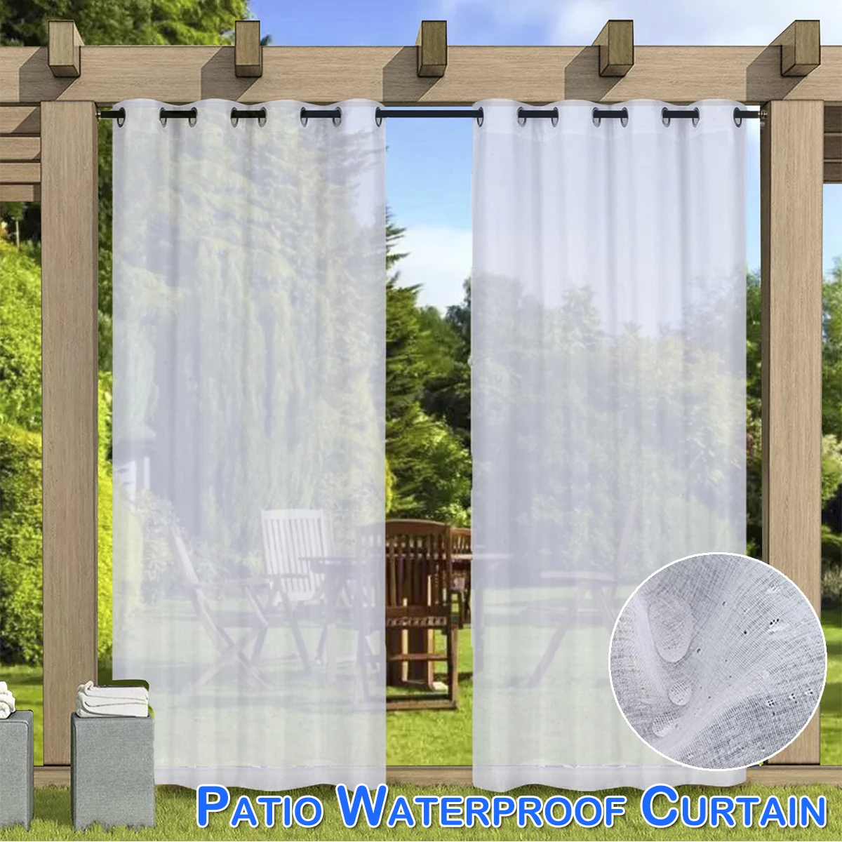 Waterproof Curtain for Patio Voile Sheer Outdoor Porch Yard Breathable Divider 
