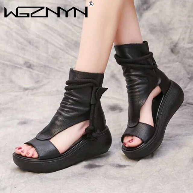 Wedges High Heels Thick Platform Summer Open Toe Gladiator Shoes Women Rome  Style Lace Up Party Sandals Woman - Women's Sandals - AliExpress