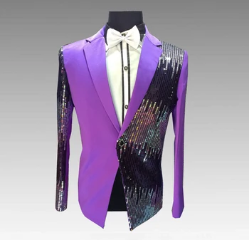 

Brand Sequin Blazer Men Royal Blue Yellow Black Rose Red Purple Blazers For Men Singer Costume Prom Stage Blazer