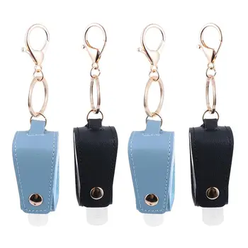 

4pc Keychain Holder Hand Sanitizer PU Leather Storage Reusable Refillable Lotion Keychain Bottles Subpack Bottles Travel Bottles