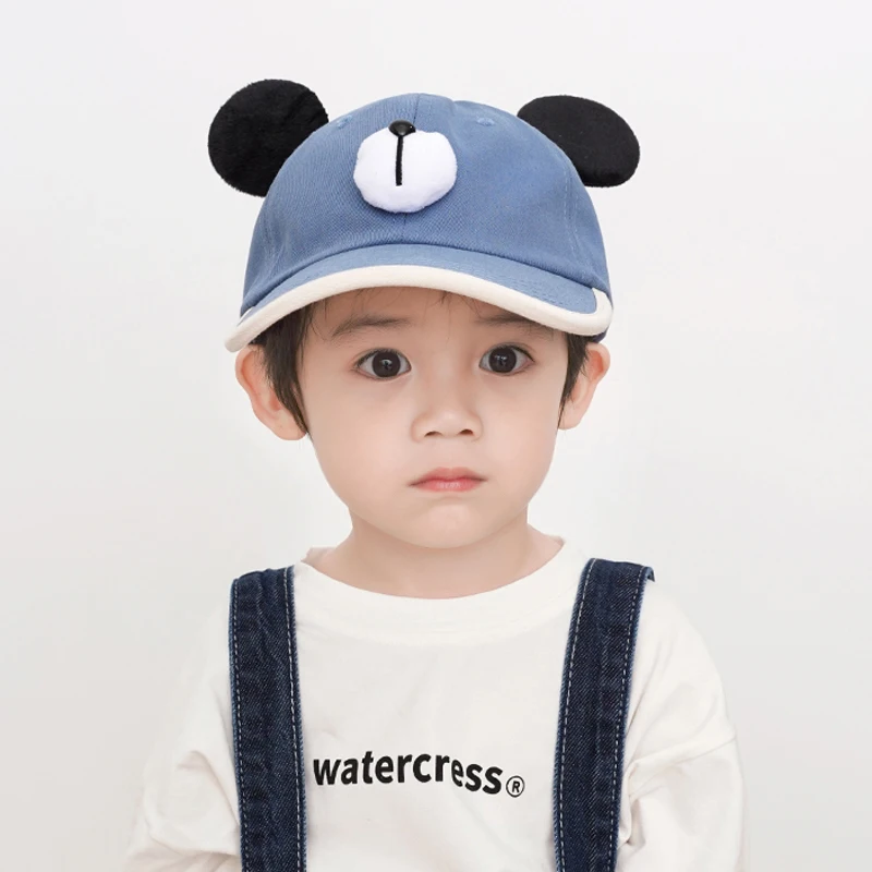 

Бейсболка для мальчиков и девочек, хлопок, шляпа от солнца, с милым мультяшным медведем, с ушками, на осень, весна-лето