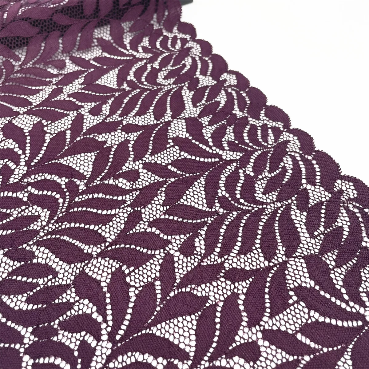 3y/lot Width 7 1/2 inch (19cm) Purple Leaves Elastic Lace Trim 2