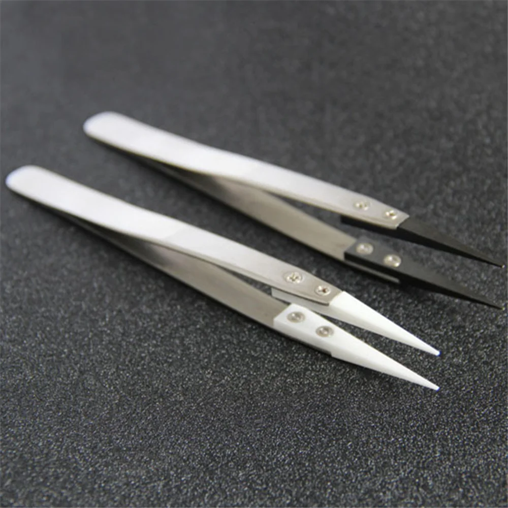 NICEYARD Precision Ceramic Tips Tweezers Anti-static Straight Aimed Tweezers Stainless Steel Handle High Temperature Resistant