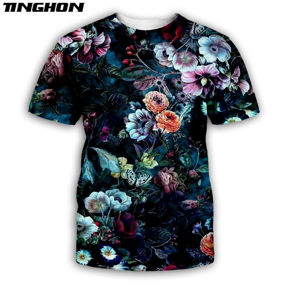 

XS-7XL Summer New style Male Female t shirt painting rose flower Printed novelty T shirts streetwear Casual Stylish Tops 02