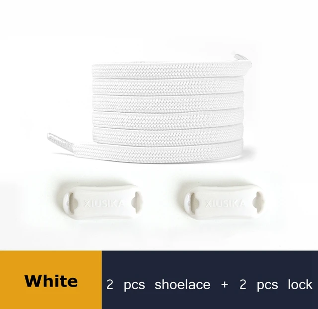 1 Pair Buckle Lock No Tie Shoelaces Elastic Reticulated Woven Flat Shoe Laces Quick Wear In 1 Second Sneakers Lazy Shoelace white