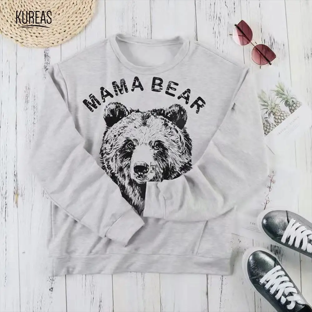  Kureas Women Knitted Hoodies Winter Autumn Pullover Long Sleeve Sweatshirts Casual Tiger Bear Lette