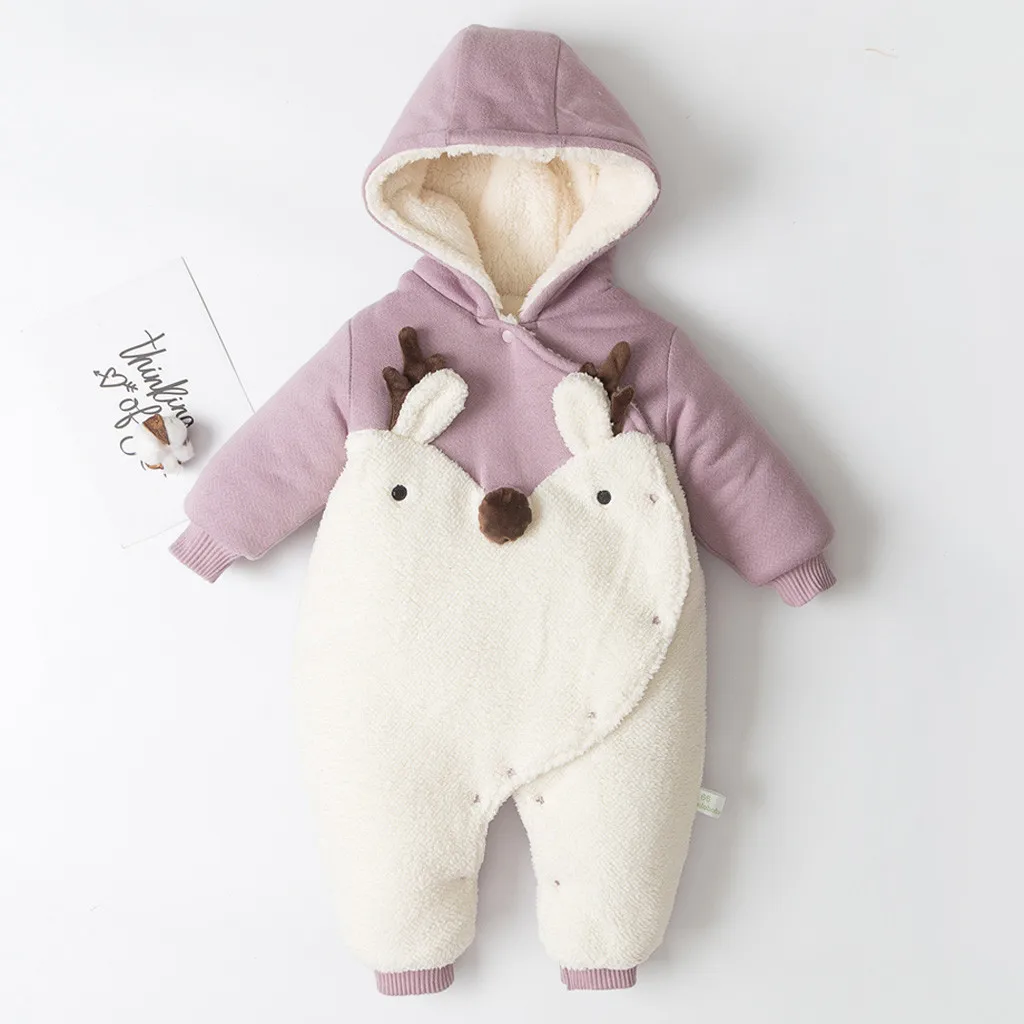 

Fashion Baby Clothes Cartoon Hooded Baby Girl Romper Full Sleeve Single Breasted Thick Jumpsuit Baby Winter Clothes Baby Kleding