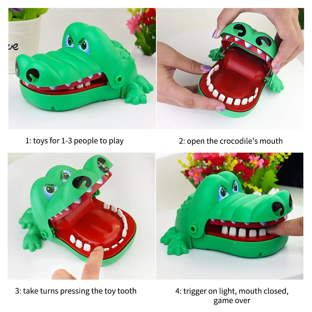Toyvian Mordida dedo juguete hipopótamo cocodrilo dientes de juguete para niños juegos clásicos de dentista juego de trucos de fiesta favores divertido actividad familiar azul 